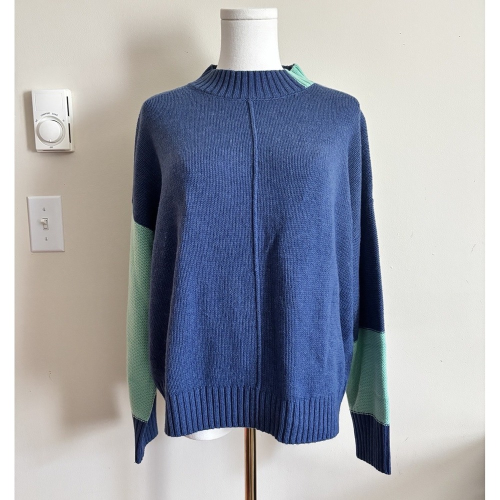 Zaket & Plover Chunky Thick Knit Sweater‎ Wool Cotton Colorblock Medium Blue
